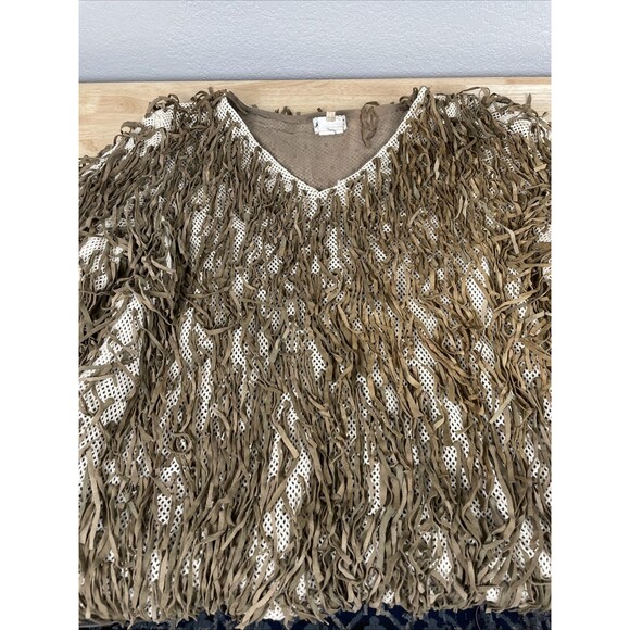 Judith Ann Creations Leather Brown Fringe Sweater Sz S Western Rodeo  Southwest - Picture 9 of 11